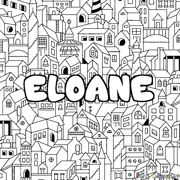 Coloriage prénom ELOANE - d&eacute;cor Ville