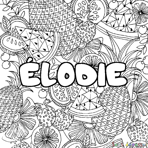 Coloriage pr&eacute;nom &Eacute;LODIE - d&eacute;cor Mandala fruits