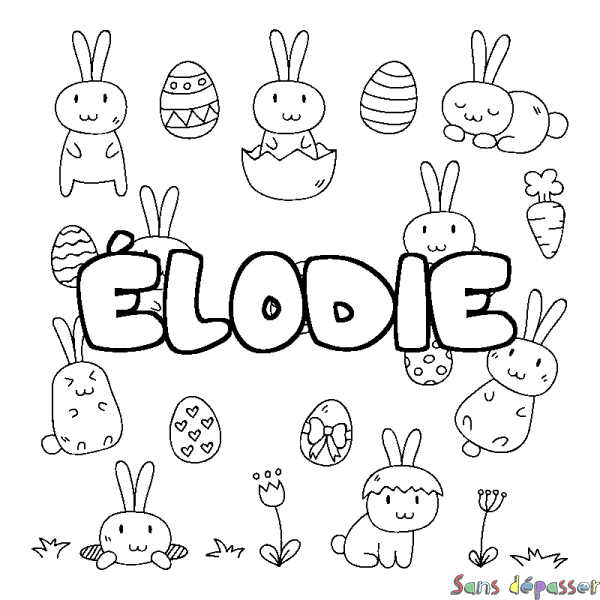 Coloriage pr&eacute;nom &Eacute;LODIE - d&eacute;cor Paques