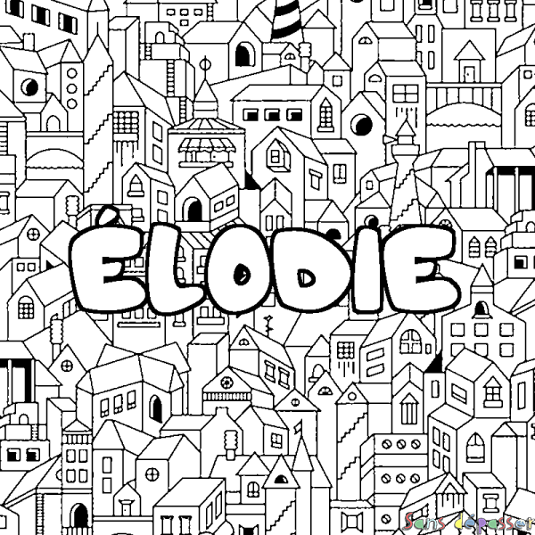 Coloriage pr&eacute;nom &Eacute;LODIE - d&eacute;cor Ville