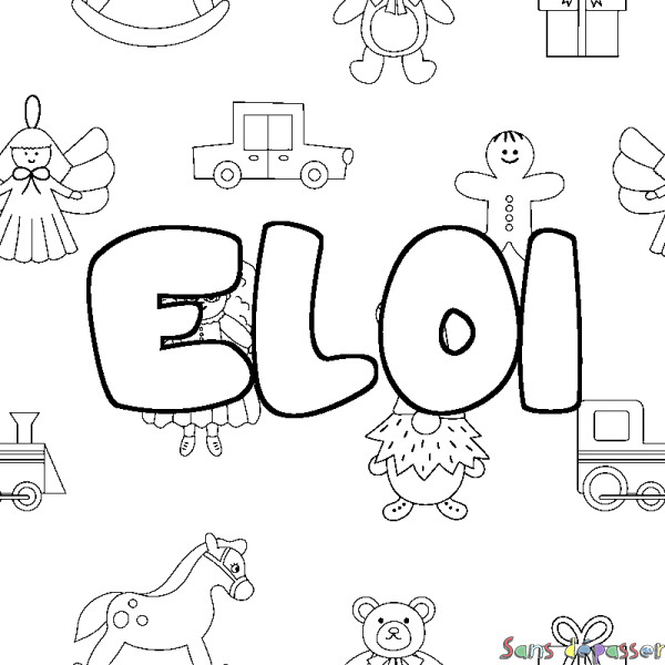 Coloriage pr&eacute;nom ELOI - d&eacute;cor Jouets