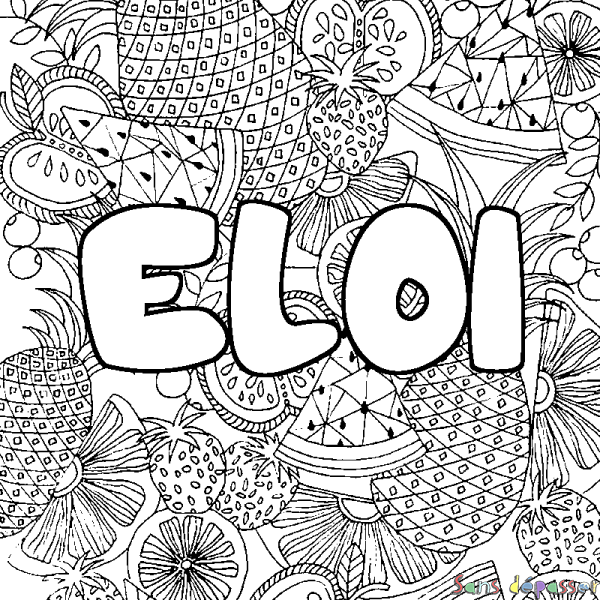 Coloriage prénom ELOI - d&eacute;cor Mandala fruits