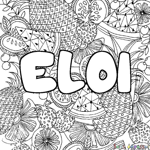 Coloriage pr&eacute;nom ELOI - d&eacute;cor Mandala fruits
