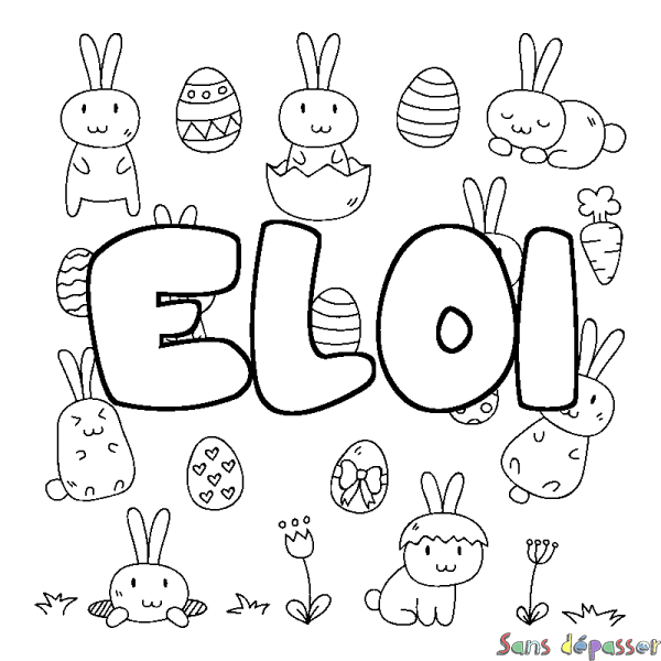 Coloriage pr&eacute;nom ELOI - d&eacute;cor Paques