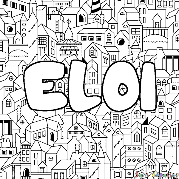 Coloriage prénom ELOI - d&eacute;cor Ville