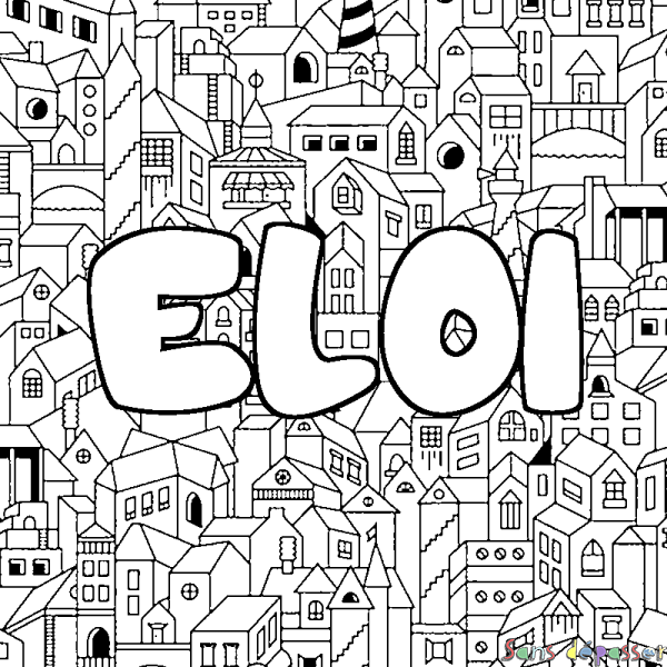 Coloriage pr&eacute;nom ELOI - d&eacute;cor Ville