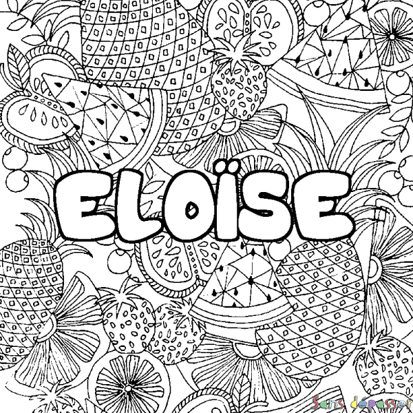 Coloriage pr&eacute;nom ELO&Iuml;SE - d&eacute;cor Mandala fruits