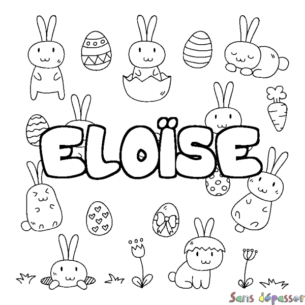 Coloriage pr&eacute;nom ELO&Iuml;SE - d&eacute;cor Paques