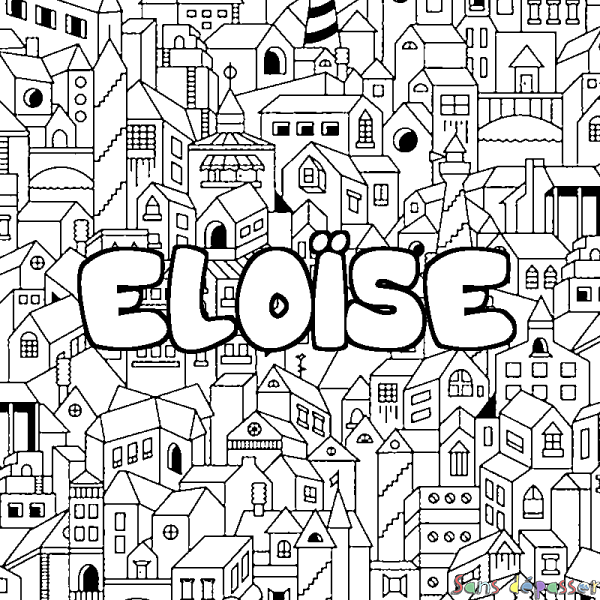 Coloriage pr&eacute;nom ELO&Iuml;SE - d&eacute;cor Ville