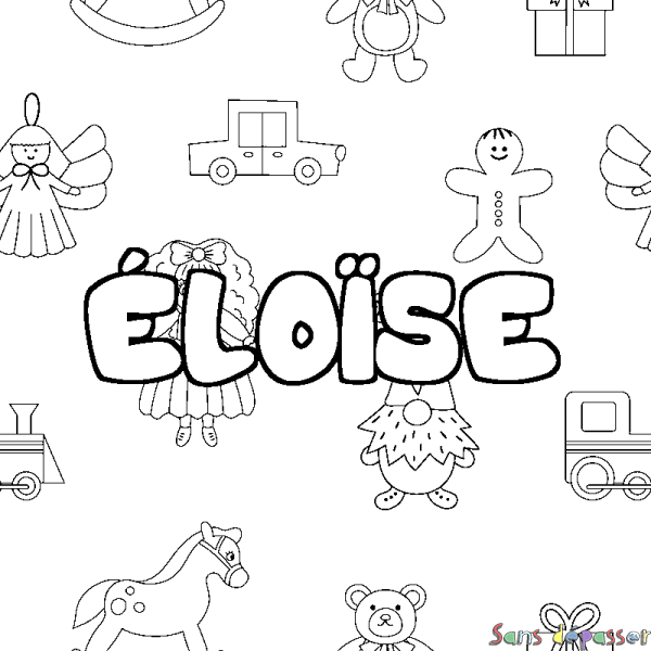 Coloriage pr&eacute;nom &Eacute;LO&Iuml;SE - d&eacute;cor Jouets