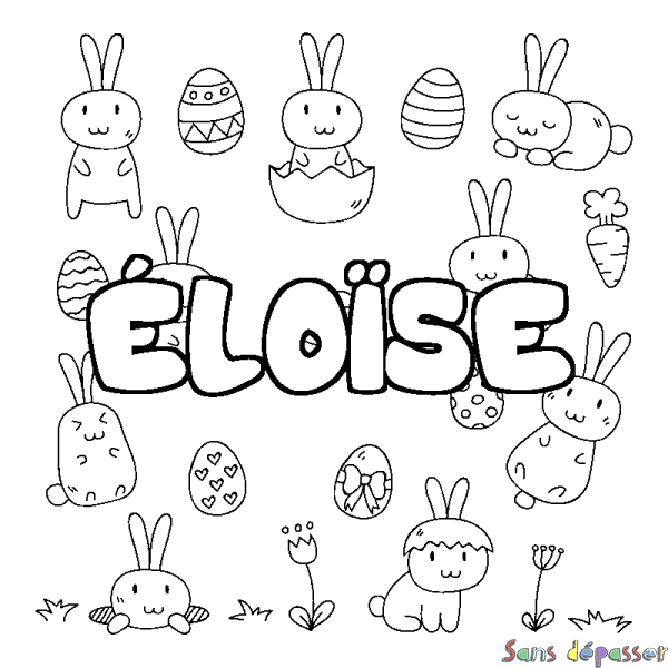 Coloriage pr&eacute;nom &Eacute;LO&Iuml;SE - d&eacute;cor Paques