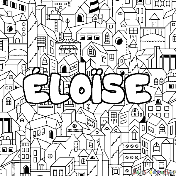 Coloriage pr&eacute;nom &Eacute;LO&Iuml;SE - d&eacute;cor Ville