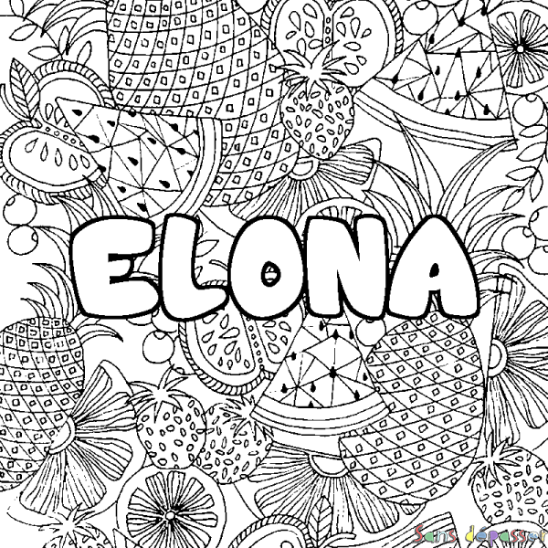 Coloriage prénom ELONA - d&eacute;cor Mandala fruits