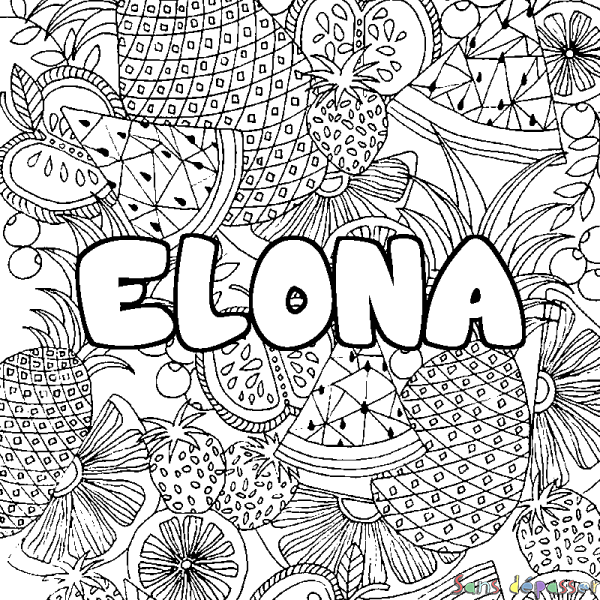 Coloriage pr&eacute;nom ELONA - d&eacute;cor Mandala fruits