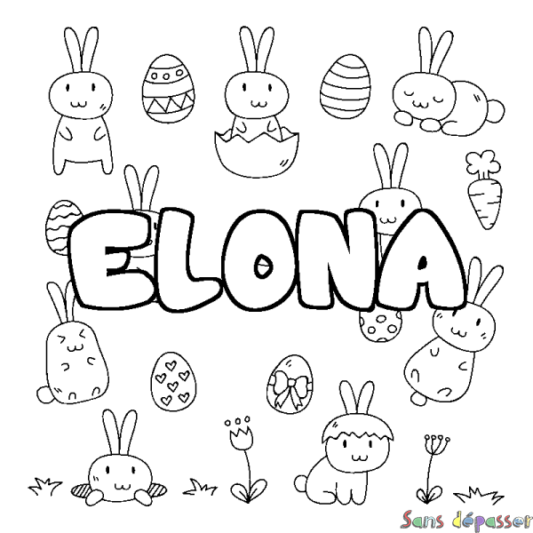 Coloriage pr&eacute;nom ELONA - d&eacute;cor Paques