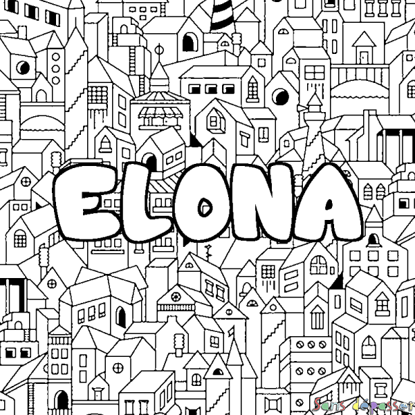 Coloriage prénom ELONA - d&eacute;cor Ville