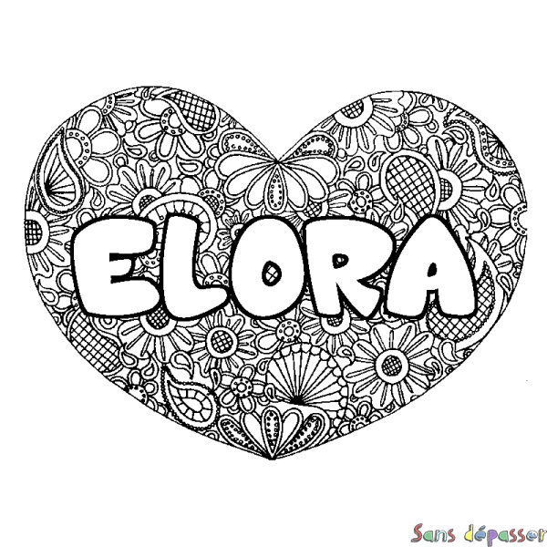 Coloriage prénom ELORA - d&eacute;cor Mandala coeur
