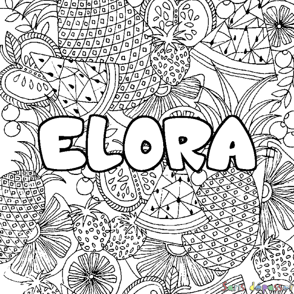 Coloriage prénom ELORA - d&eacute;cor Mandala fruits