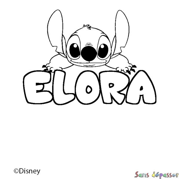 Coloriage pr&eacute;nom ELORA - d&eacute;cor Stitch