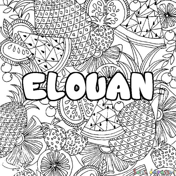 Coloriage prénom ELOUAN - d&eacute;cor Mandala fruits
