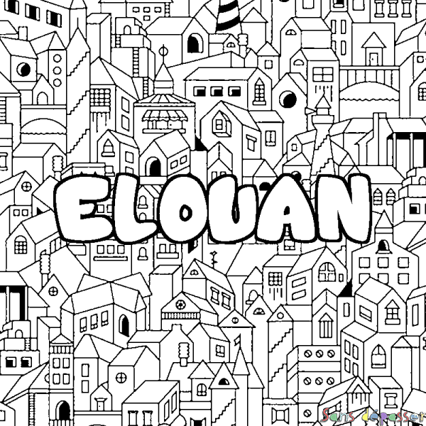 Coloriage prénom ELOUAN - d&eacute;cor Ville