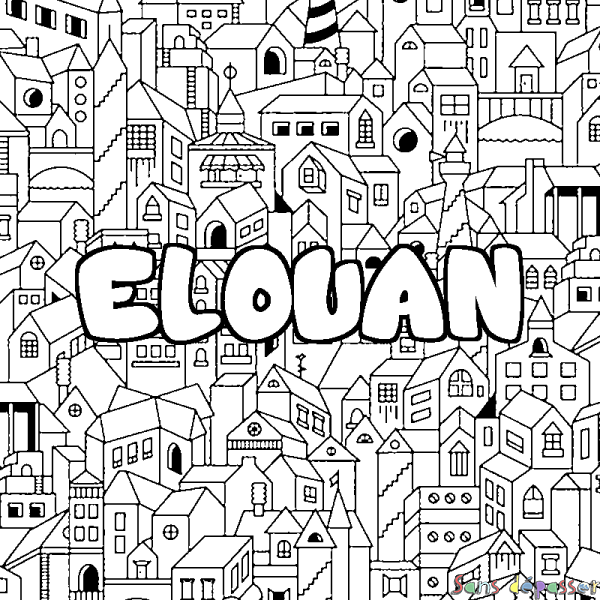 Coloriage pr&eacute;nom ELOUAN - d&eacute;cor Ville