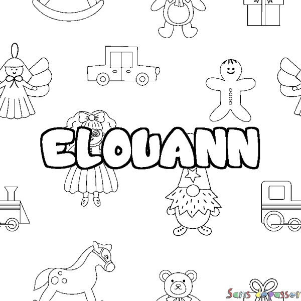 Coloriage pr&eacute;nom ELOUANN - d&eacute;cor Jouets