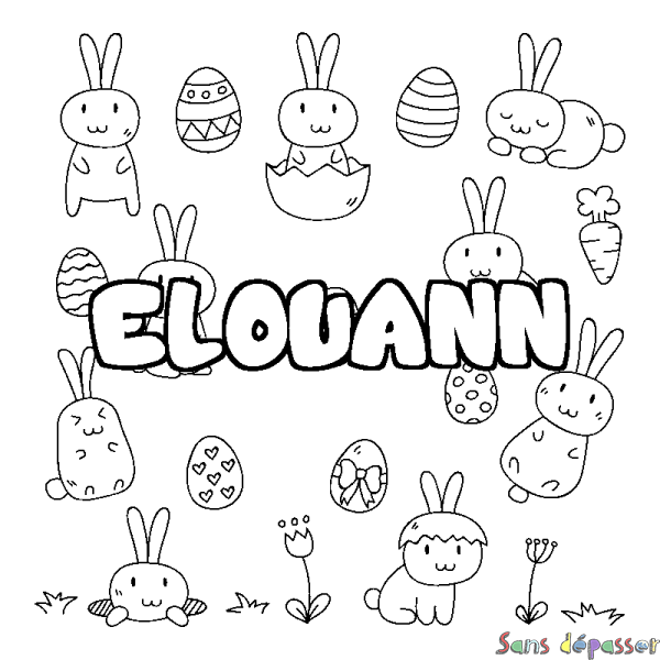 Coloriage pr&eacute;nom ELOUANN - d&eacute;cor Paques