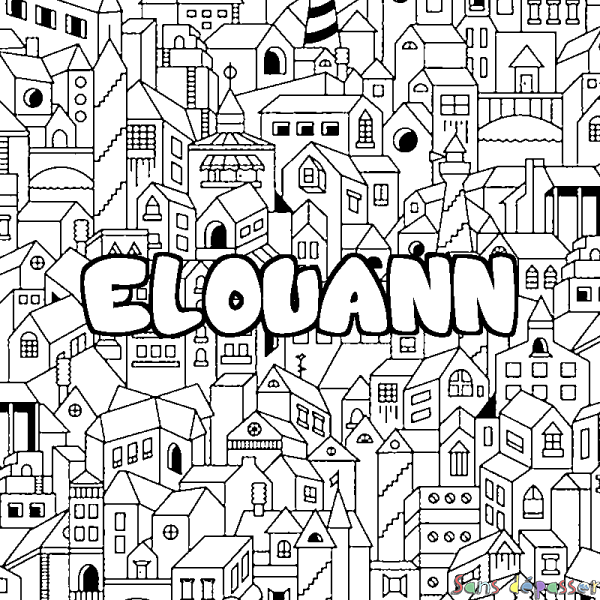 Coloriage pr&eacute;nom ELOUANN - d&eacute;cor Ville
