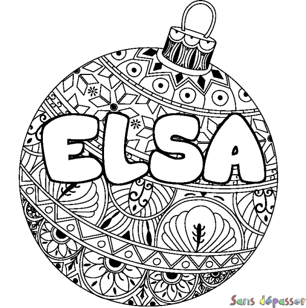 Coloriage pr&eacute;nom ELSA - d&eacute;cor Boule de No&euml;l