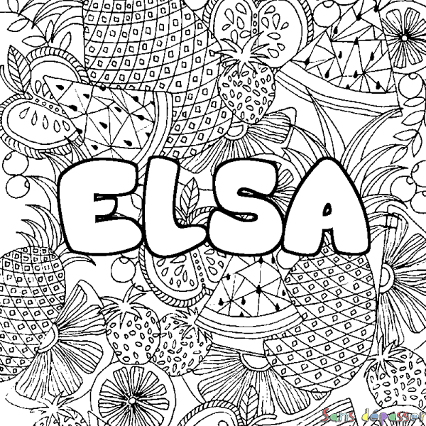 Coloriage prénom ELSA - d&eacute;cor Mandala fruits