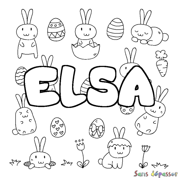 Coloriage pr&eacute;nom ELSA - d&eacute;cor Paques