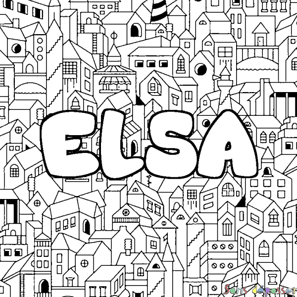 Coloriage prénom ELSA - d&eacute;cor Ville