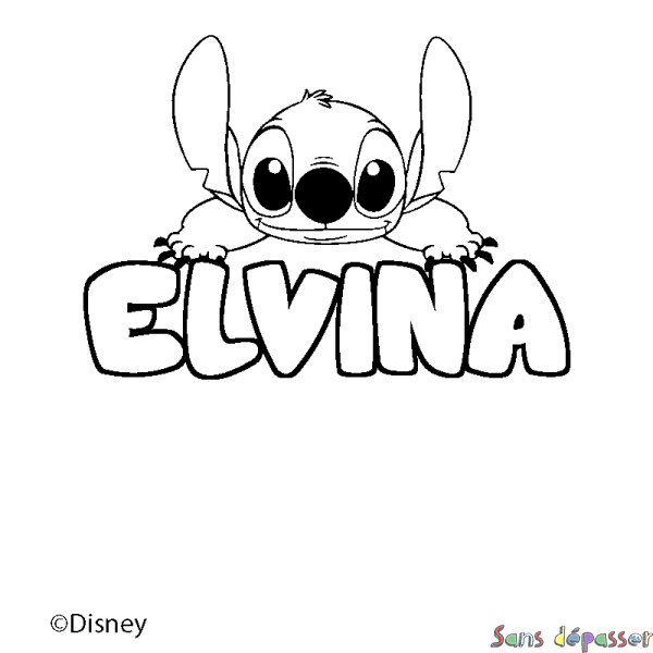 Coloriage pr&eacute;nom ELVINA - d&eacute;cor Stitch