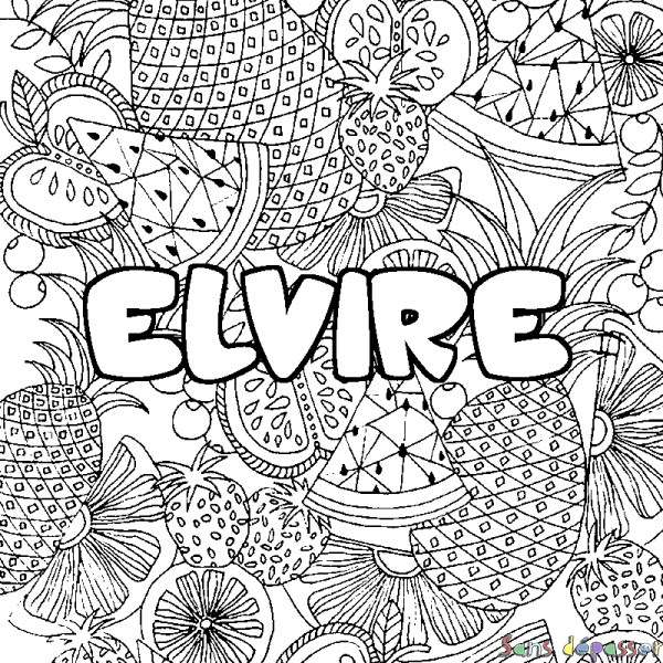 Coloriage prénom ELVIRE - d&eacute;cor Mandala fruits