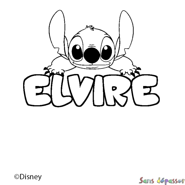 Coloriage pr&eacute;nom ELVIRE - d&eacute;cor Stitch