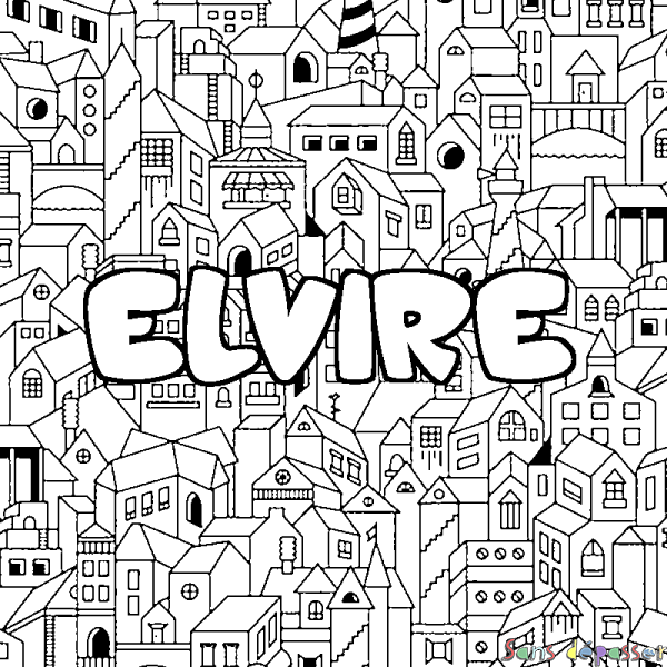 Coloriage prénom ELVIRE - d&eacute;cor Ville
