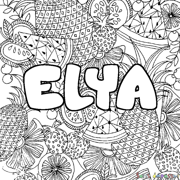 Coloriage prénom ELYA - d&eacute;cor Mandala fruits