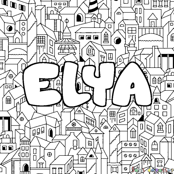 Coloriage prénom ELYA - d&eacute;cor Ville