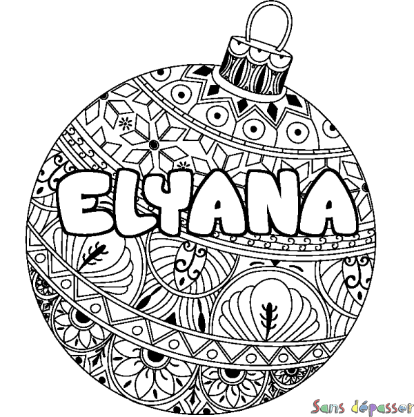 Coloriage pr&eacute;nom ELYANA - d&eacute;cor Boule de No&euml;l