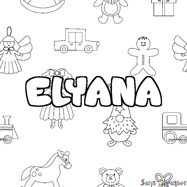 Coloriage pr&eacute;nom ELYANA - d&eacute;cor Jouets