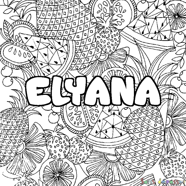 Coloriage prénom ELYANA - d&eacute;cor Mandala fruits