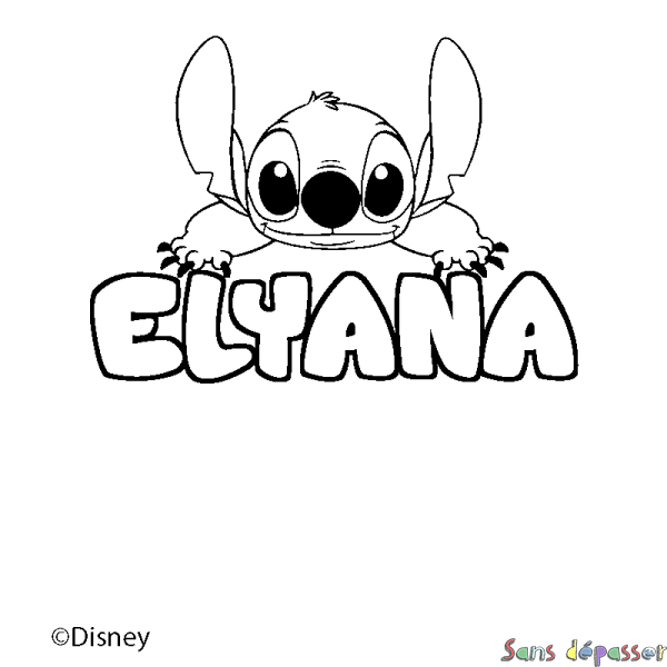 Coloriage pr&eacute;nom ELYANA - d&eacute;cor Stitch