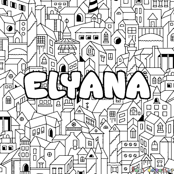 Coloriage prénom ELYANA - d&eacute;cor Ville