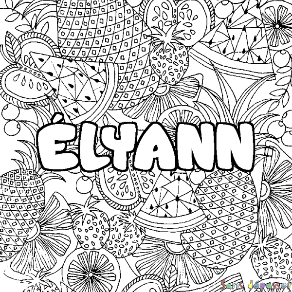 Coloriage pr&eacute;nom &Eacute;LYANN - d&eacute;cor Mandala fruits