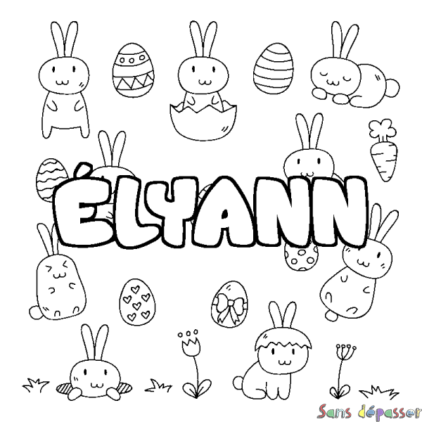 Coloriage pr&eacute;nom &Eacute;LYANN - d&eacute;cor Paques