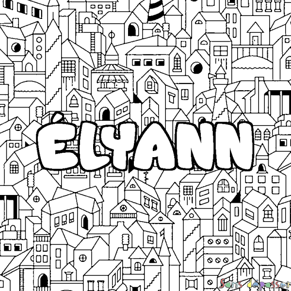 Coloriage pr&eacute;nom &Eacute;LYANN - d&eacute;cor Ville