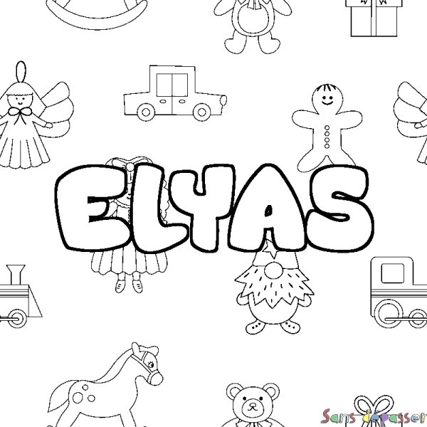Coloriage pr&eacute;nom ELYAS - d&eacute;cor Jouets