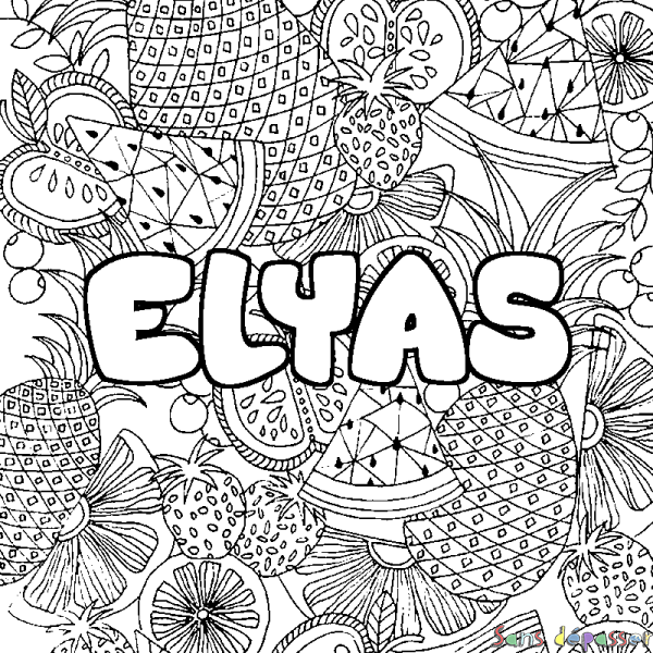 Coloriage prénom ELYAS - d&eacute;cor Mandala fruits