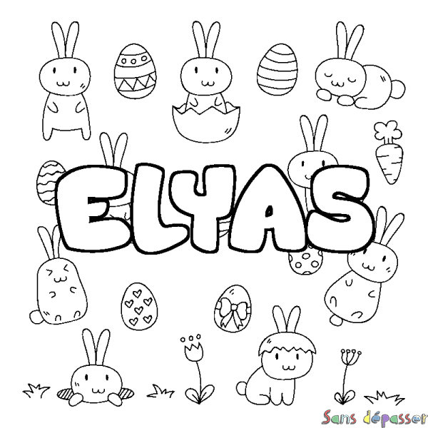 Coloriage pr&eacute;nom ELYAS - d&eacute;cor Paques